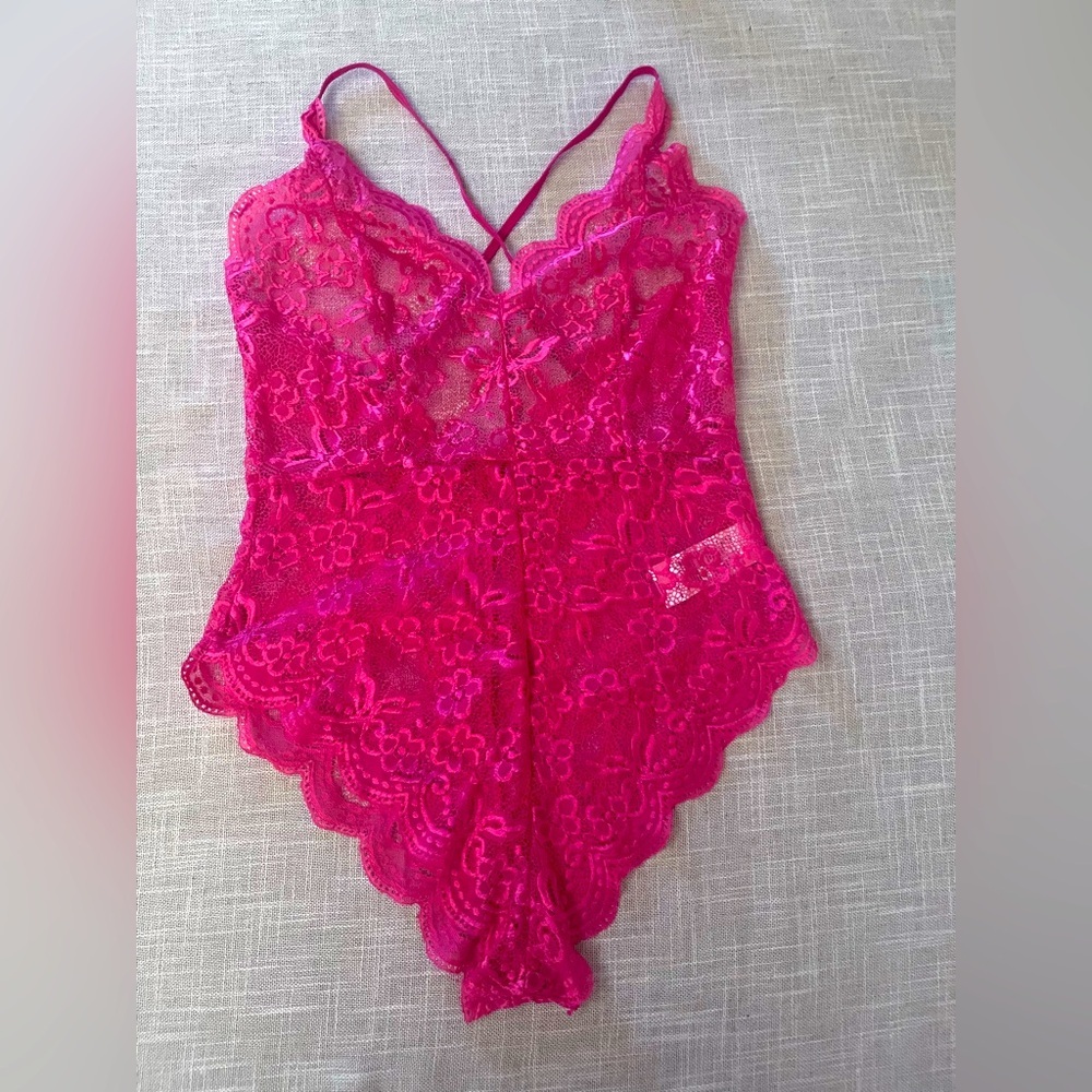 Barbie Pink Lace Teddy Women's L Romantic Femenine Lingerie NWOT‎